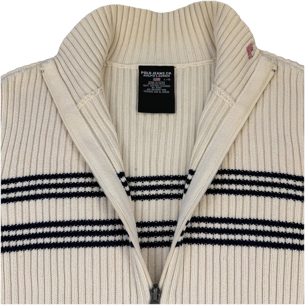 Polo Ralph Lauren Ribbed Quarter-Zip Pullover Men's Size M Ivory Navy Mock Neck - Picture 2 of 10